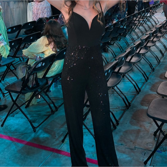 Lulus Dazzling Vision Black Sequin Sleeveless Wide-Leg Jumpsuit Size Small - Picture 5 of 5